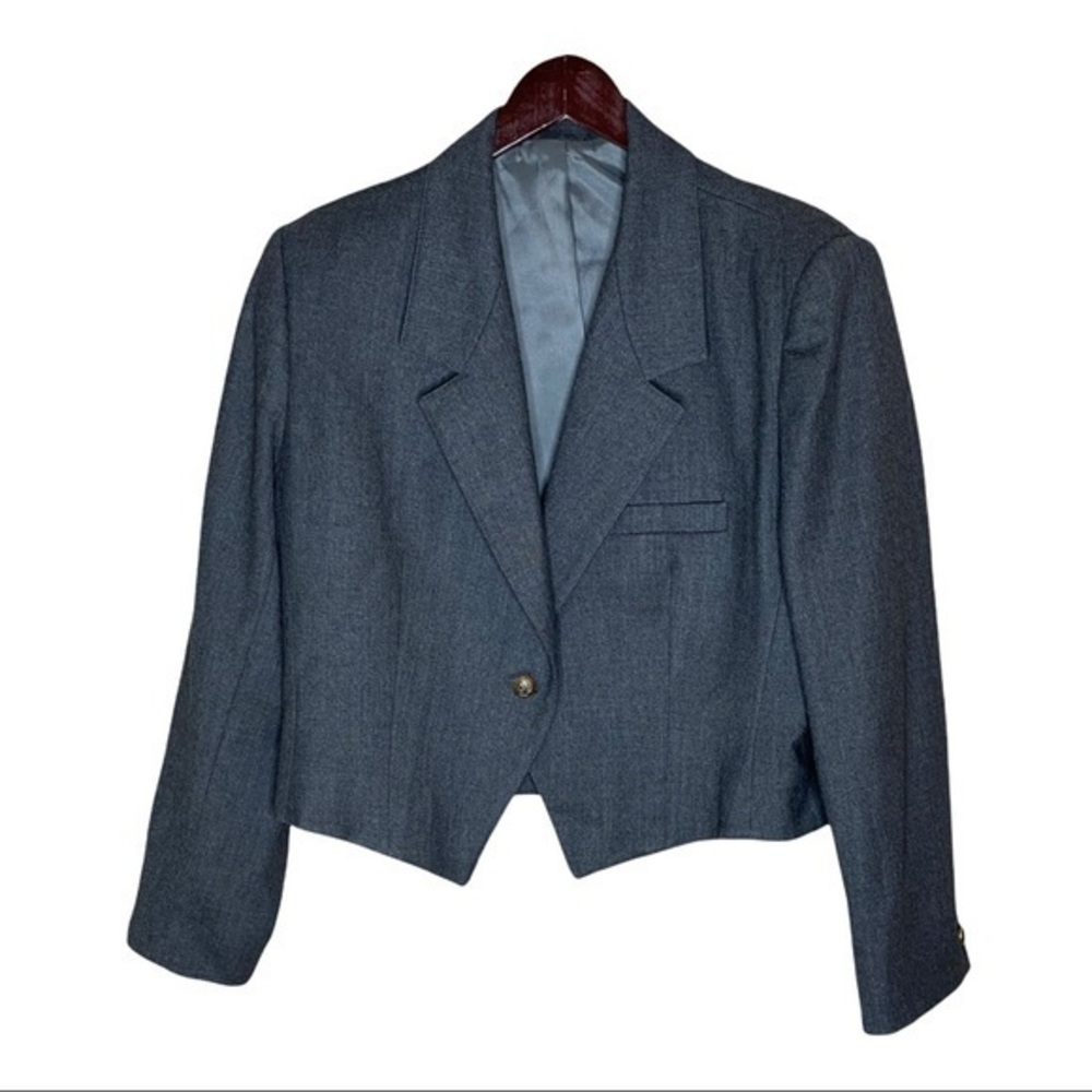 TALBOTS CHARCOAL GREY 100% PURE WOOL CROP BLAZER WORKWEAR 16